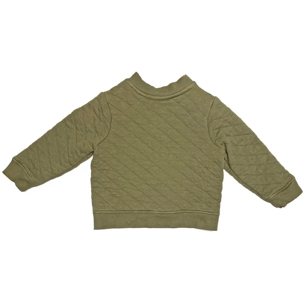 Hanna Andersson Baby Quilted Bomber Jacket Size 18-24 Months Olive Green Cotton